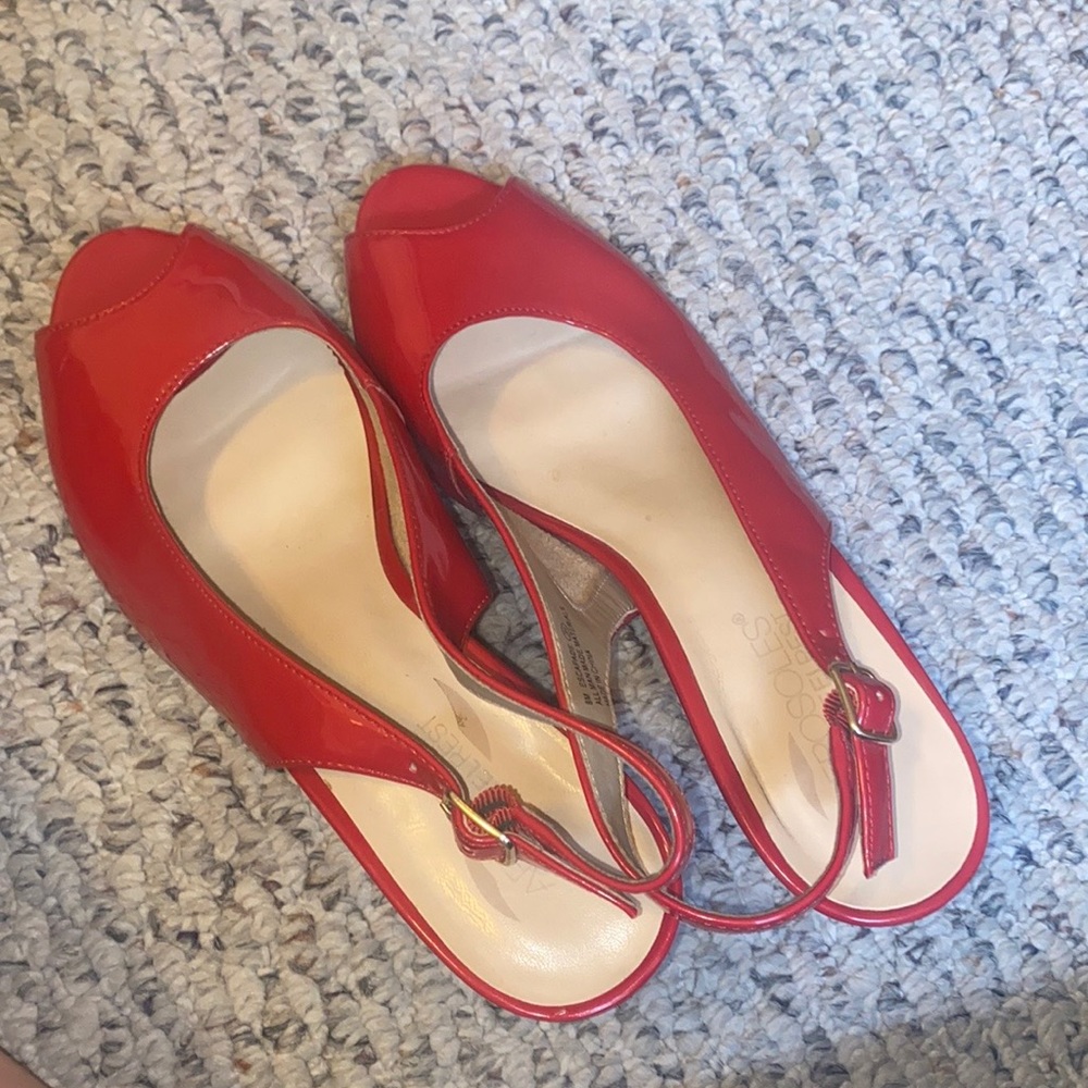 Red open toe short heel